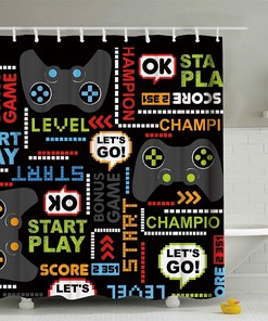Gaming Shower Curtain, Modern Video Game Waterproof Fabric Bathroom Decor
