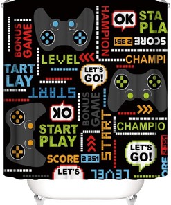 Gaming Shower Curtain, Modern Video Game Waterproof Fabric Bathroom Decor