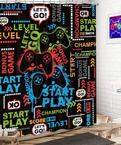 Gaming Shower Curtain Video Games Controller Teens Kids Boys Bathroom Home Decor