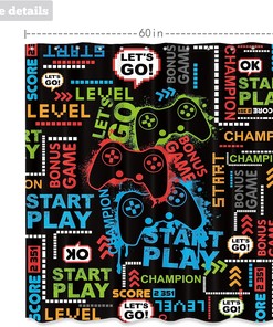 Gaming Shower Curtain Video Games Controller Teens Kids Boys Bathroom Home Decor