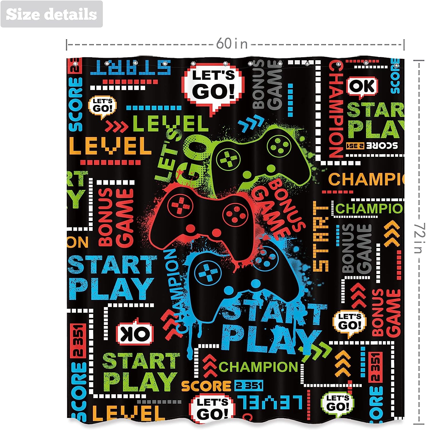 Gaming Shower Curtain Video Games Controller Teens Kids Boys Bathroom Home Decor