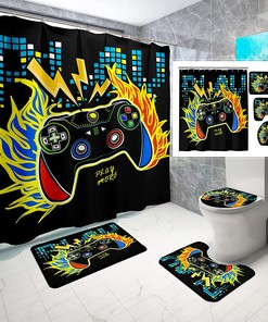 Gaming Shower Curtain With Gamer Controller - Cool Bathroom Decor For Boys