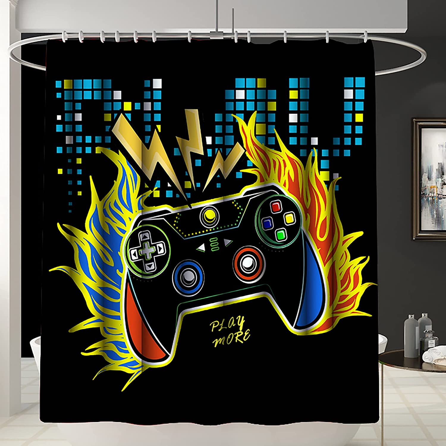 Gaming Shower Curtain With Gamer Controller - Cool Bathroom Decor For Boys - Image 2