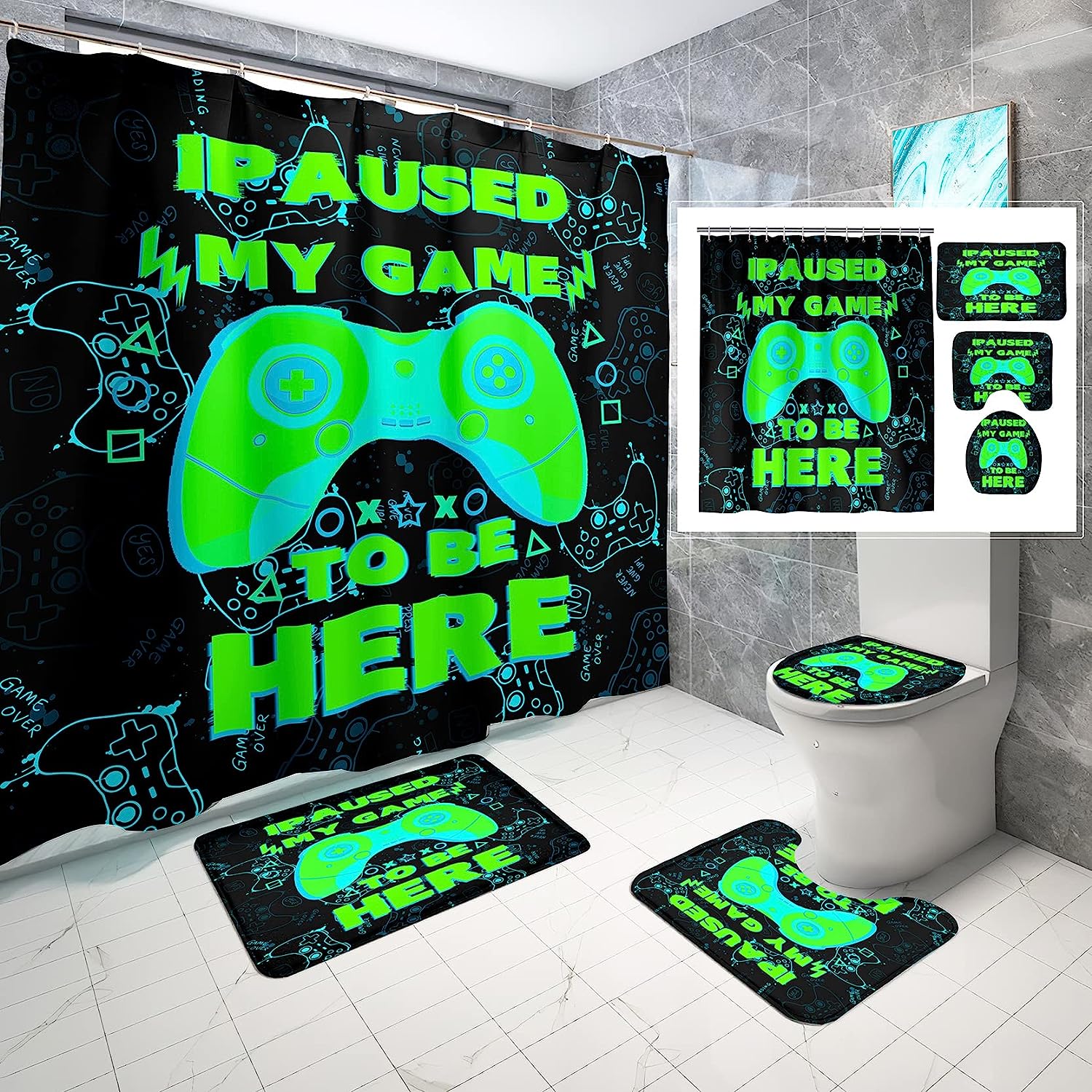 Gaming-Themed Shower Curtain For Boys With A Playful Video Game Design