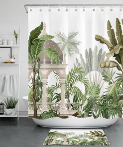 Garden Banana Tree Tropical Nature Plant Shower Curtain with Summer Bathroom Accessories