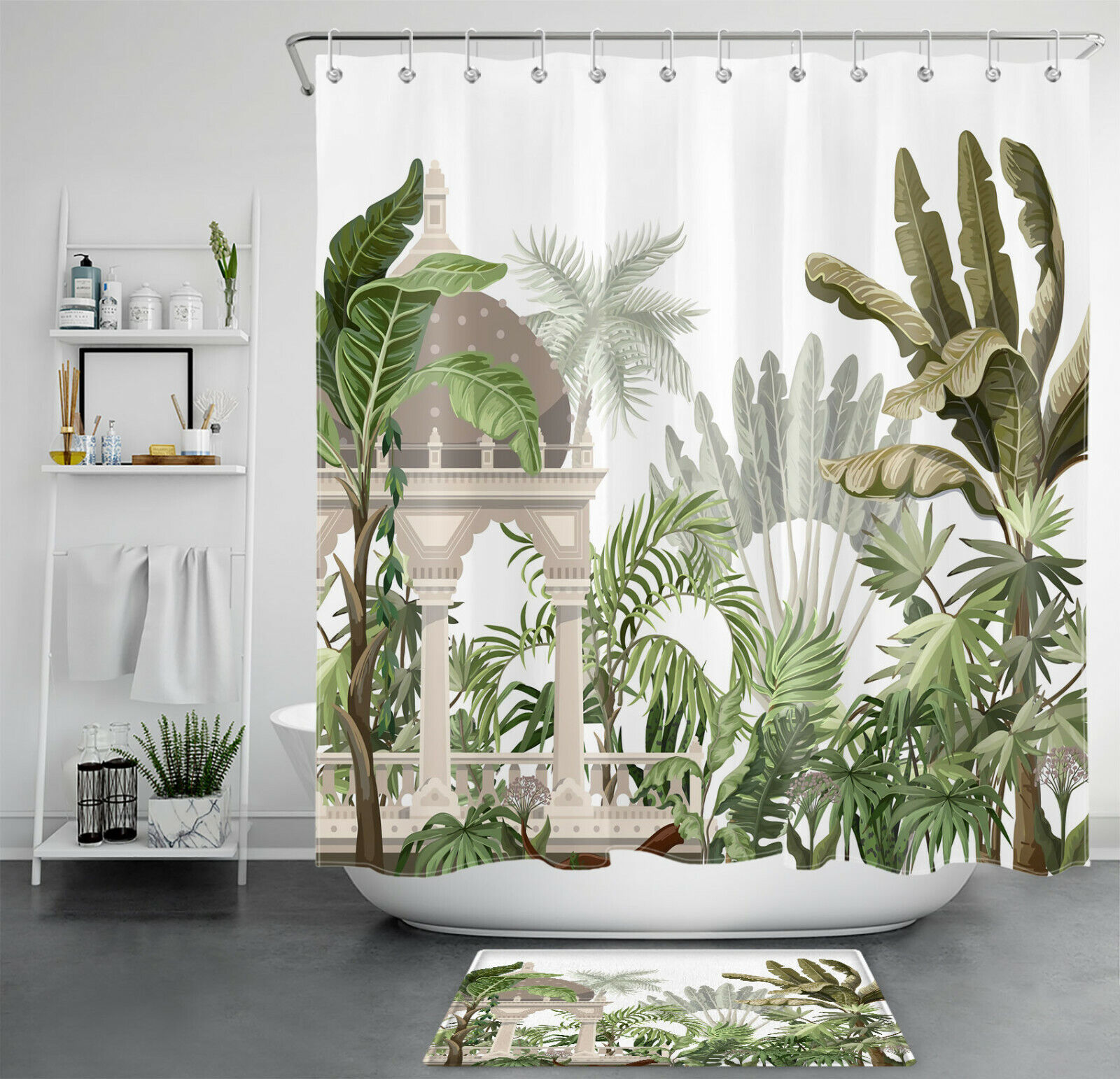 Garden Banana Tree Tropical Nature Plant Shower Curtain with Summer Bathroom Accessories