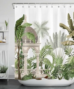Garden Banana Tree Tropical Nature Plant Shower Curtain with Summer Bathroom Accessories