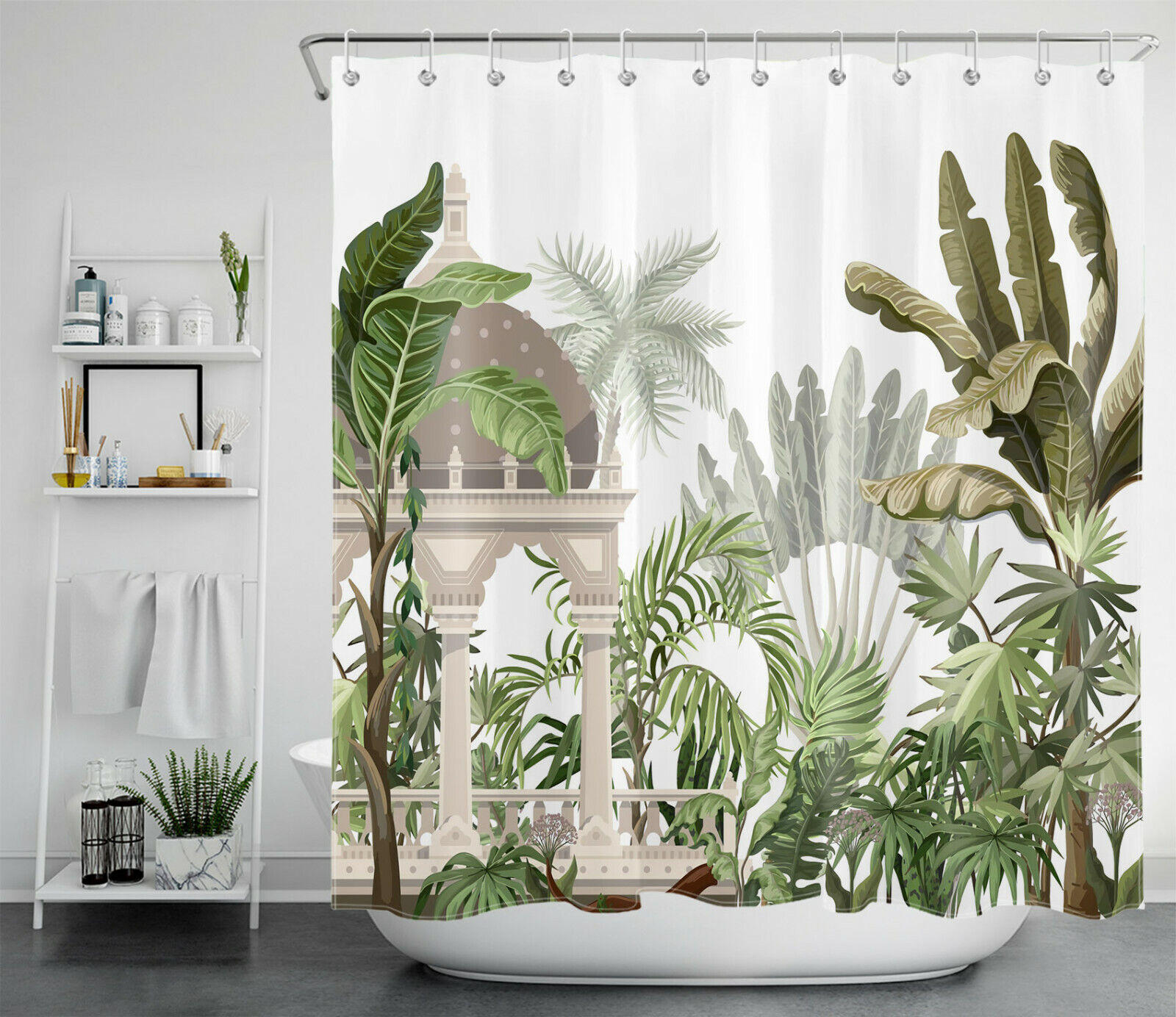 Garden Banana Tree Tropical Nature Plant Shower Curtain with Summer Bathroom Accessories