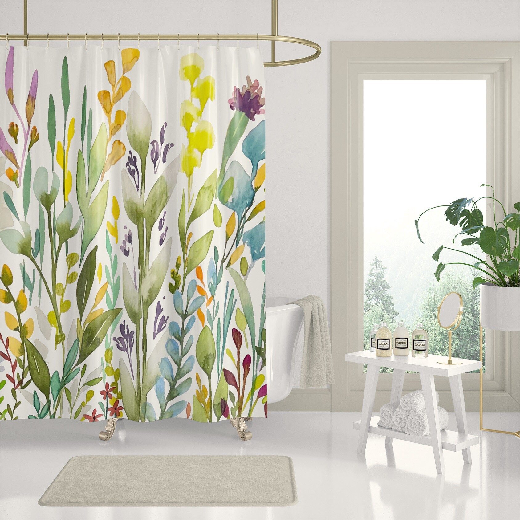 Garden Botanical Print Shower Curtain For Fresh Bathroom Decor