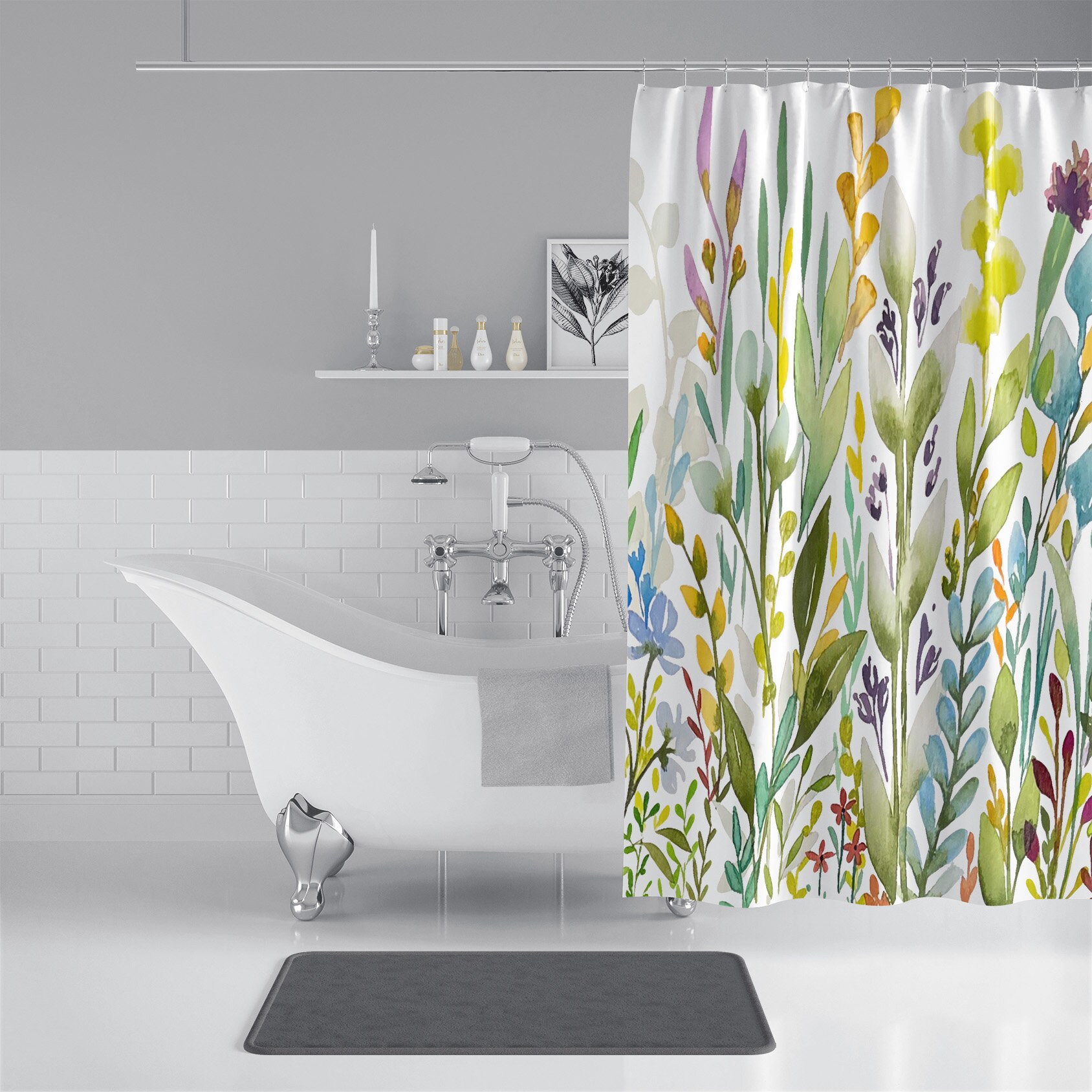 Garden Botanical Print Shower Curtain For Fresh Bathroom Decor