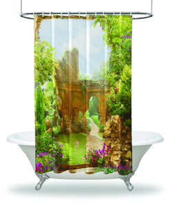 Garden Bushes Ancient Balcony View Shower Curtain For Bathroom Decor