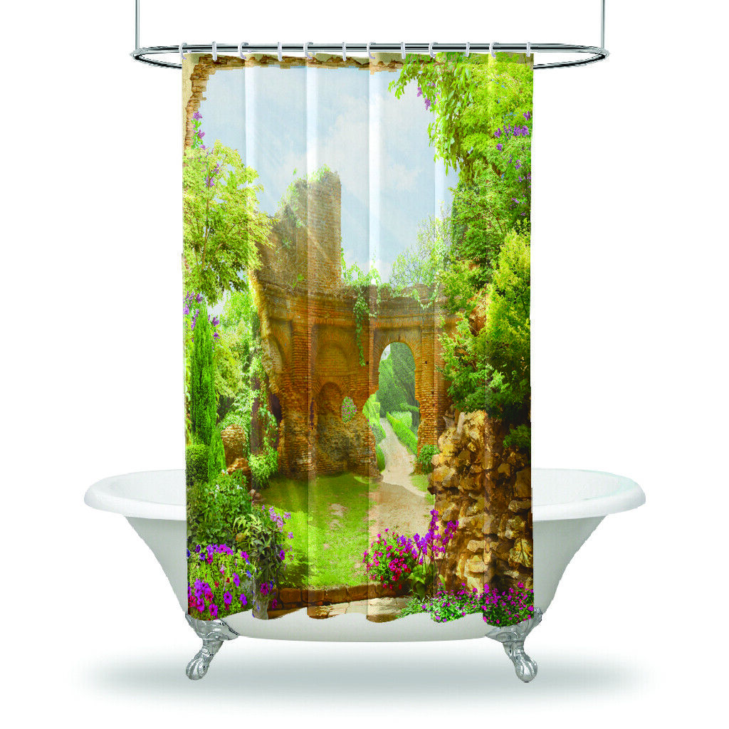 Garden Bushes Ancient Balcony View Shower Curtain For Bathroom Decor