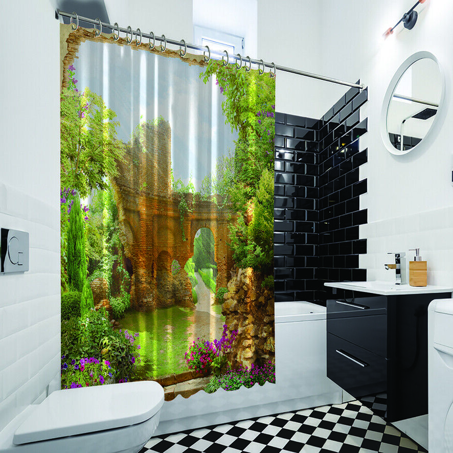 Garden Bushes Ancient Balcony View Shower Curtain For Bathroom Decor - Image 4