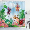 Garden Butterfly And Ladybug Print Shower Curtain For Kids Bathroom 