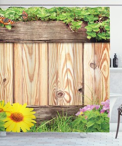 Garden Fence Butterfly Print Shower CurtainWooden Bathroom Decor for Women & Kids