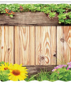 Garden Fence Butterfly Print Shower CurtainWooden Bathroom Decor for Women & Kids