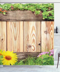 Garden Fence Butterfly Print Shower CurtainWooden Bathroom Decor for Women & Kids