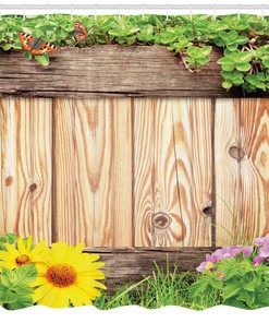 Garden Fence Butterfly Print Shower CurtainWooden Bathroom Decor for Women & Kids