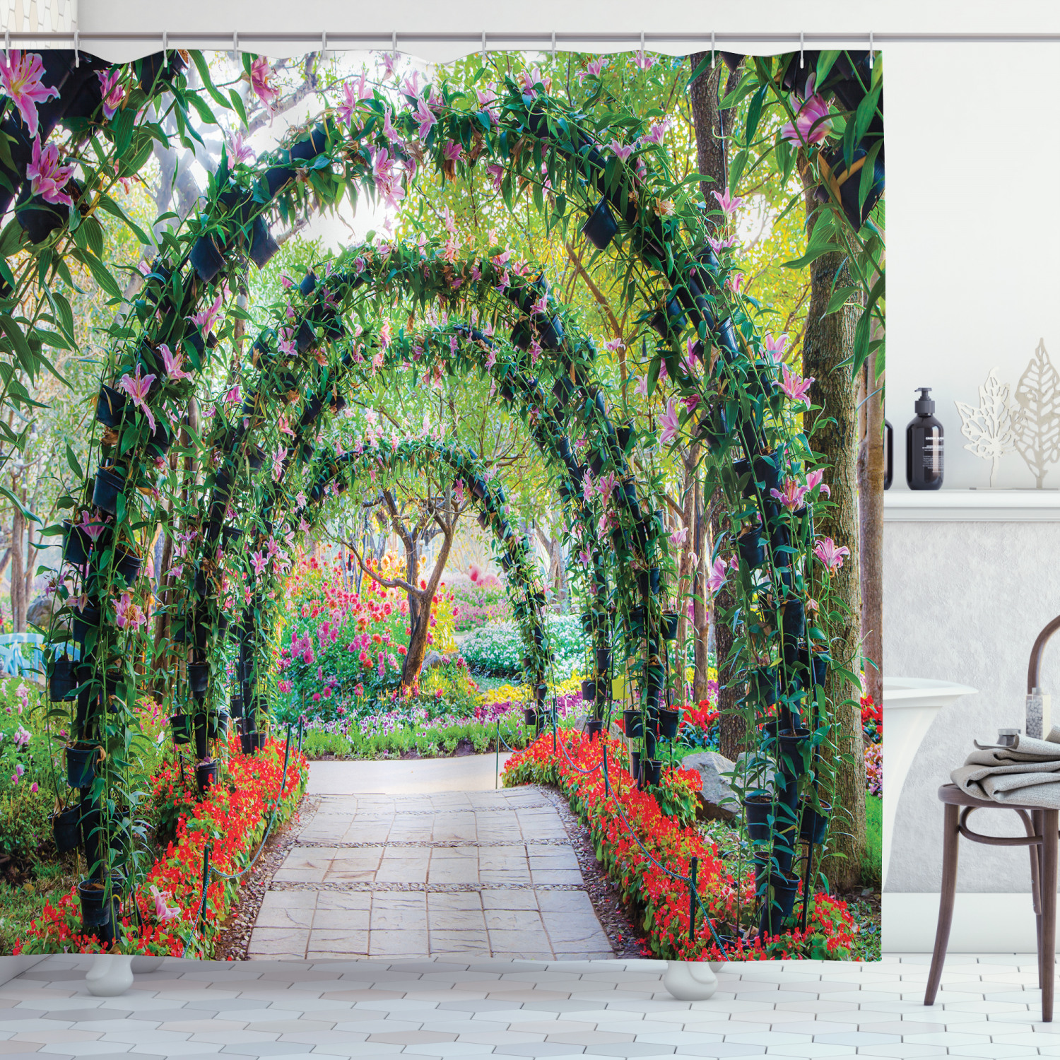 Garden Flower Arches Plants Print Shower Curtain For Bathroom