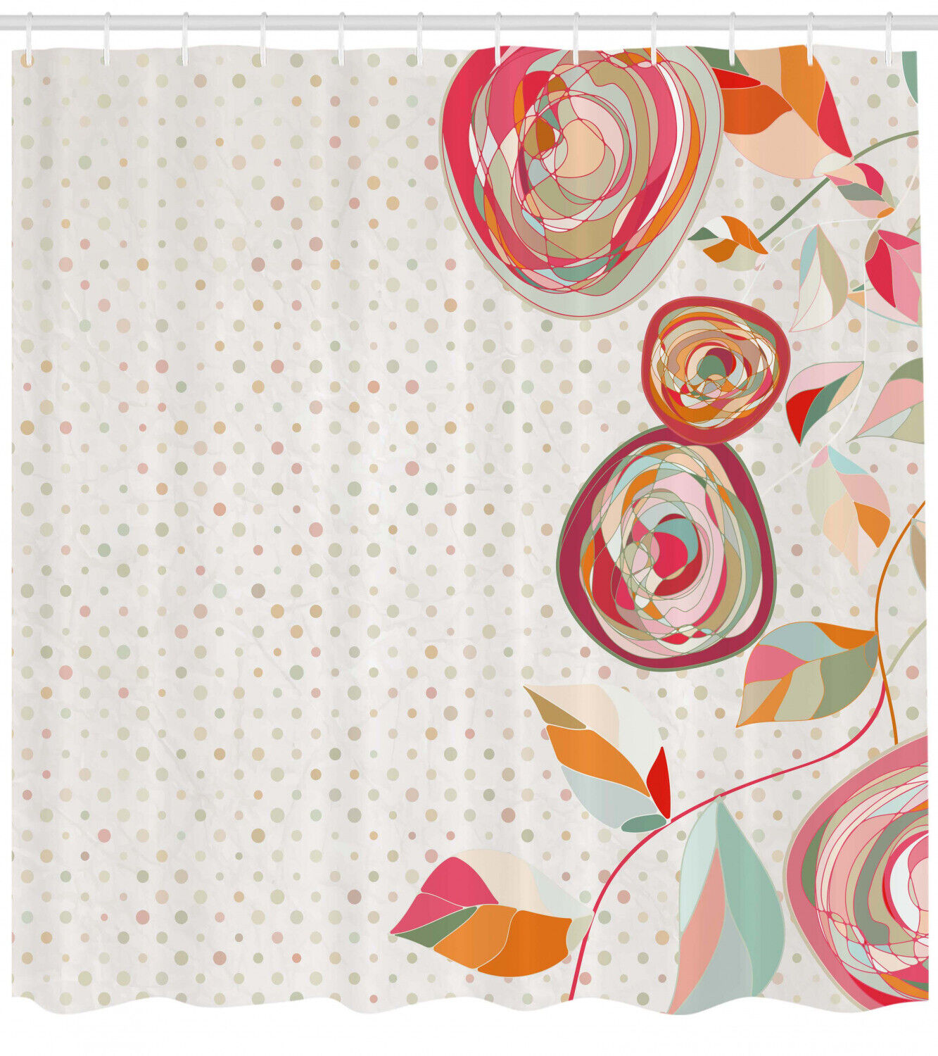 Garden Flower Petals And Buds Dot Print Shower Curtain For Bathroom