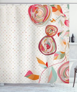 Garden Flower Petals And Buds Dot Print Shower Curtain For Bathroom