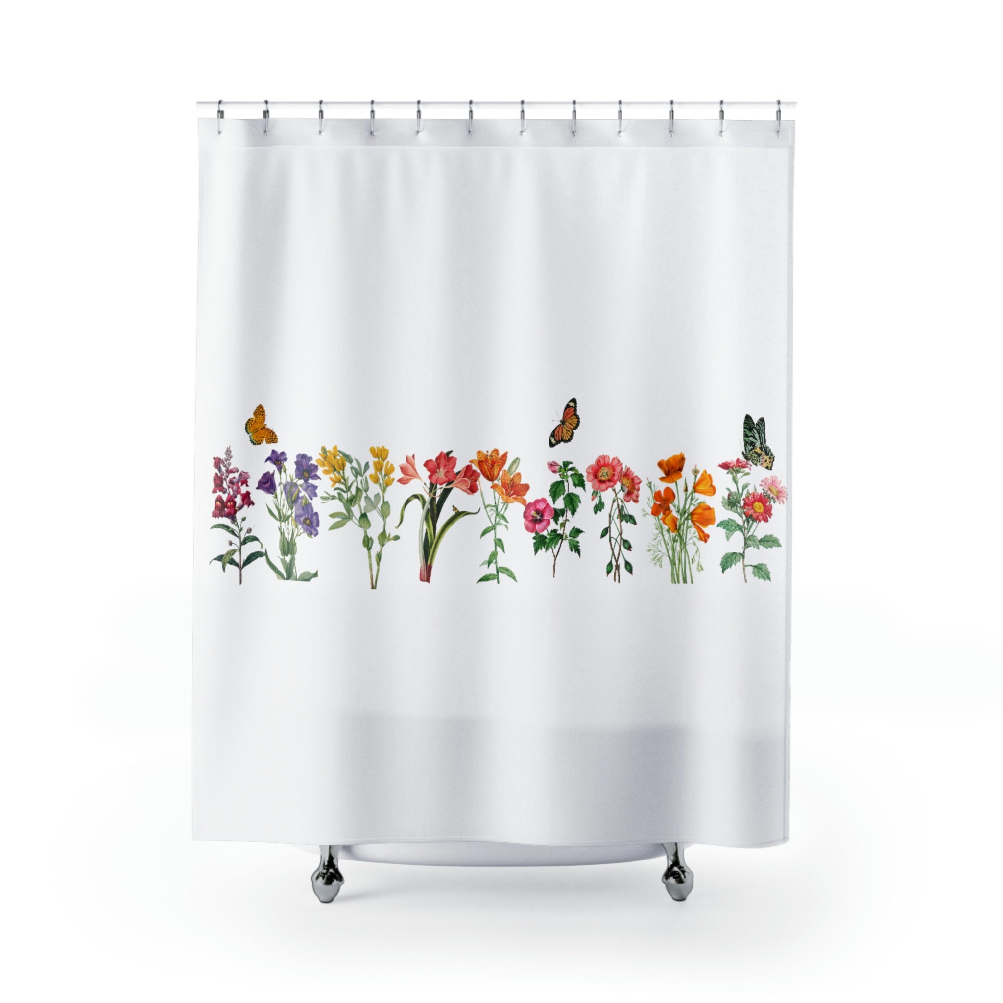 Garden Flowers And Butterflies Shower Curtain With Wild Flowers Design Lover Bathroom Shower Curtains