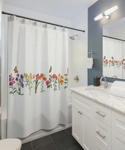 Garden Flowers And Butterflies Shower Curtain With Wild Flowers Design Lover Bathroom Shower Curtains