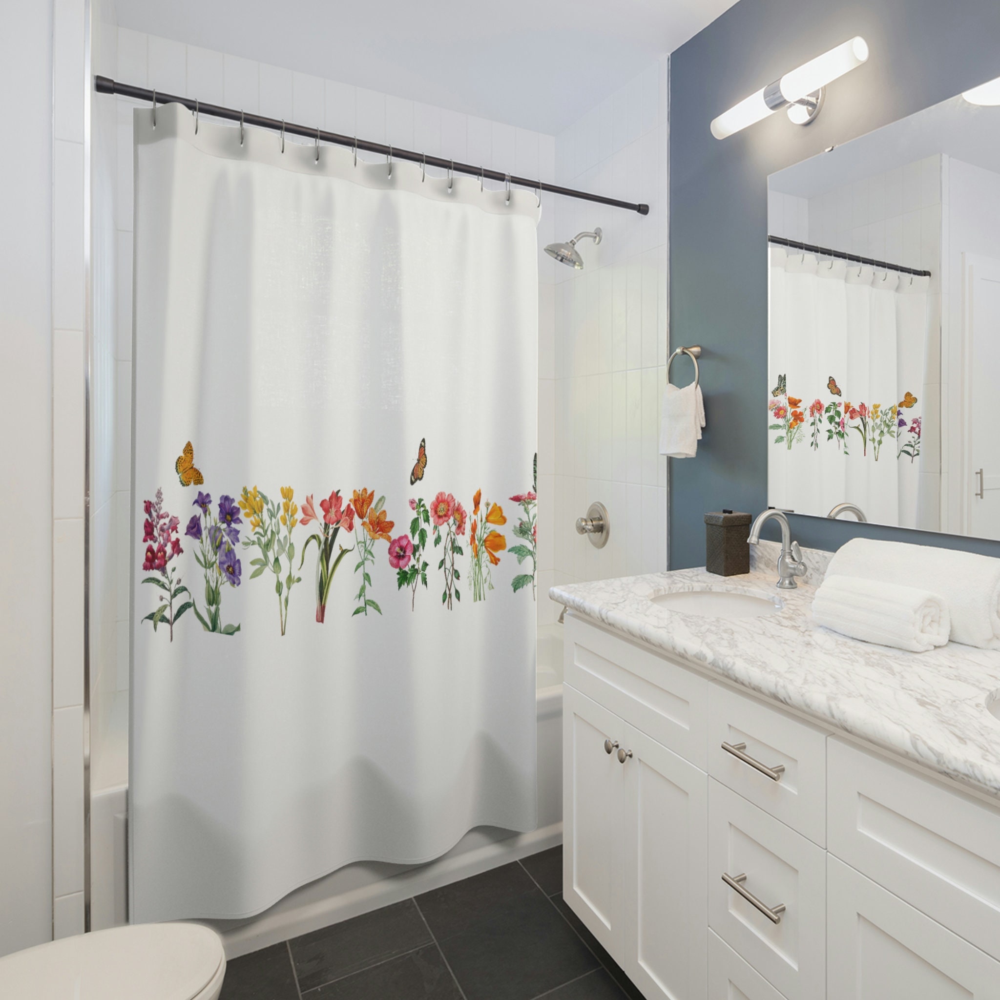 Garden Flowers And Butterflies Shower Curtain With Wild Flowers Design Lover Bathroom Shower Curtains