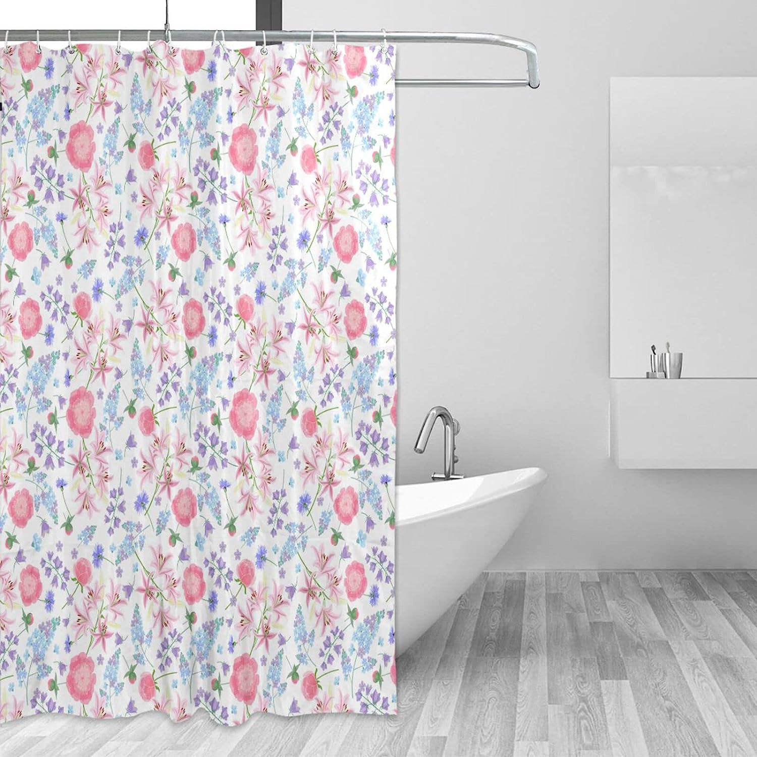 Garden Flowers Pattern Shower Curtain Modern Home Bathroom Hotel Spa Decorations Waterproof Fabric