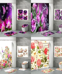 Garden Flowers Print Waterproof Fabric Shower Curtain For Bathroom