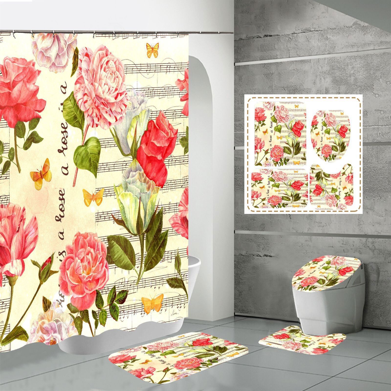 Garden Flowers Print Waterproof Fabric Shower Curtain For Bathroom - Image 2
