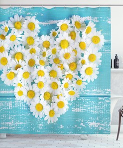 Garden Heart Shaped Daisy Print Shower Curtain For Bathroom 