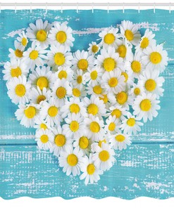 Garden Heart Shaped Daisy Print Shower Curtain For Bathroom 
