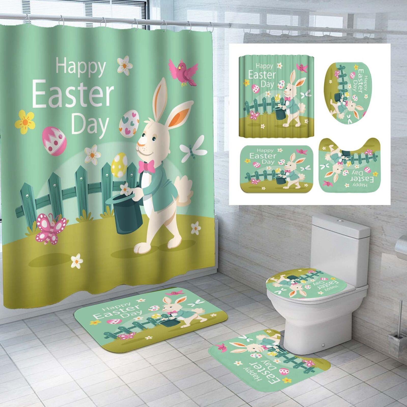Garden Magic Hat Rabbit Waterproof Shower Curtain For Kids Bathroom