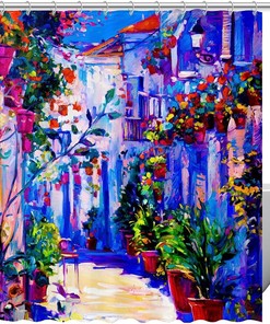 Garden Shower Curtain with Oil Painting Waterproof Washable Bath Curtains for Bathroom - Unbranded