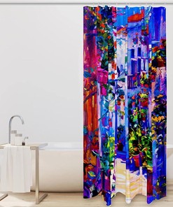 Garden Shower Curtain with Oil Painting Waterproof Washable Bath Curtains for Bathroom - Unbranded