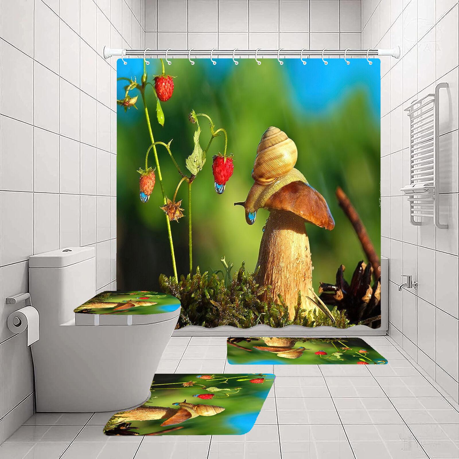 Garden Snail And Mushroom Waterproof Shower Curtain For Home Decor