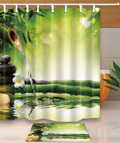 Garden Spa Stones and Flowing Water Shower Curtain, Water-resistant Bathroom Decor with Quotes