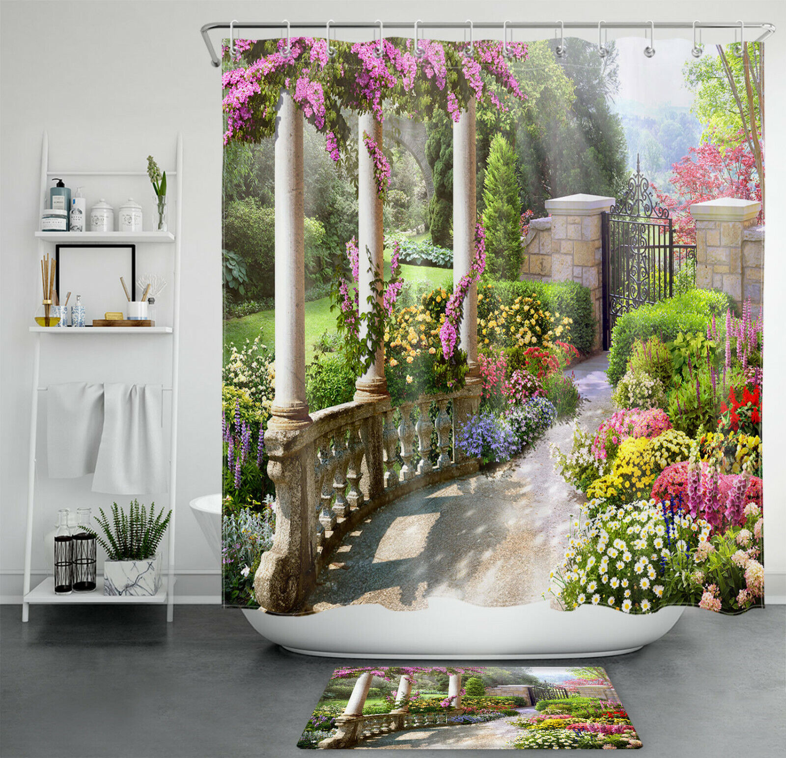 Garden Sunshine Flowers Shower Curtain - Colorful and Inviting Floral Bathroom Decor with Waterproof Fabric