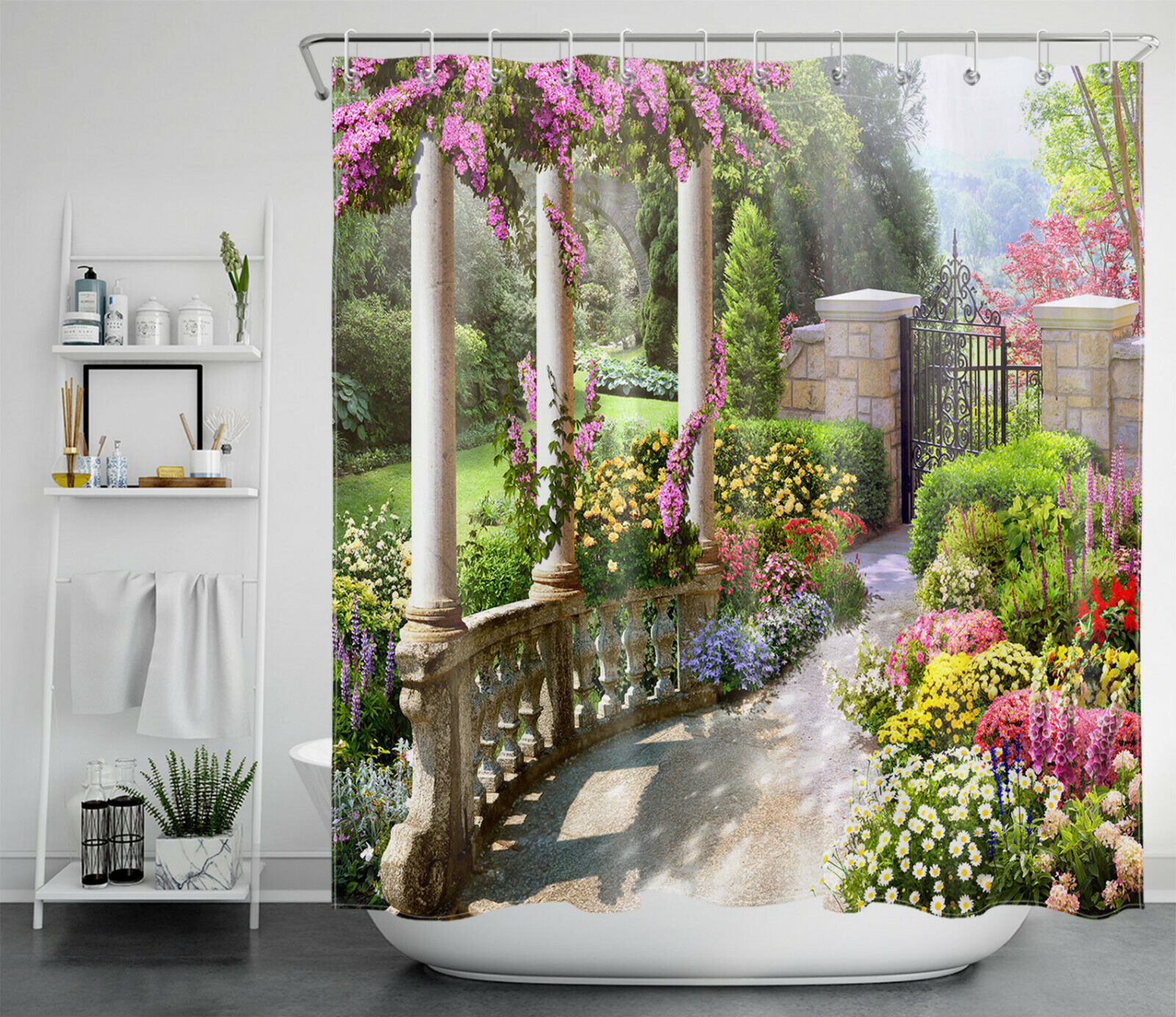 Garden Sunshine Flowers Shower Curtain - Colorful and Inviting Floral Bathroom Decor with Waterproof Fabric