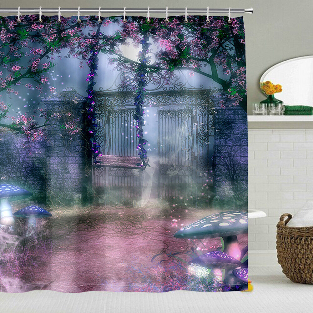 Garden Swing 12 Hole Waterproof Shower Curtain For Printed Bath Decor