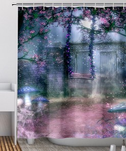 Garden Swing 12 Hole Waterproof Shower Curtain For Printed Bath Decor