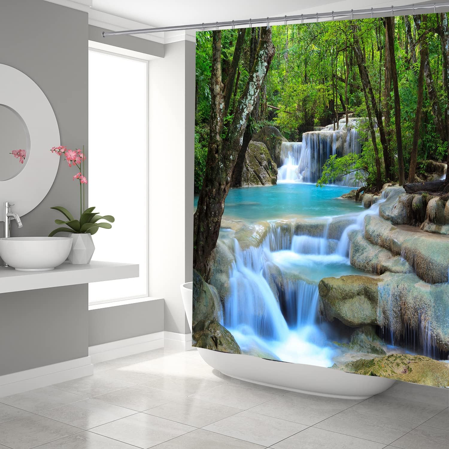 Garden Waterfall Shower Curtain For Nature Bathroom Decor - Image 4