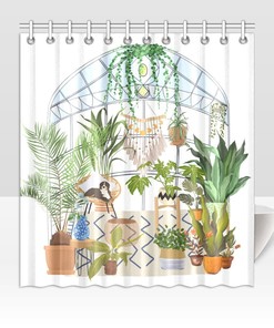 Gardener'S Gift Botanical Shower Curtain, Boho Greenhouse Conservatory Plants Design