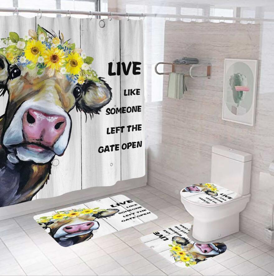 Garland Cow Shower Curtain - Festive Bathroom Decor With Adorable Cow Print For A Rustic Bathroom