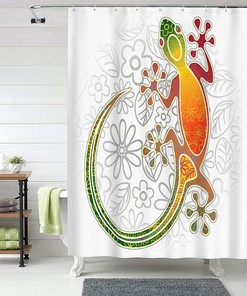 Gecko Lizard Sunflower Reptiles Animal Theme Footprints Simplistic Wildlife Waterproof Cloth Fabric Bathroom Decors