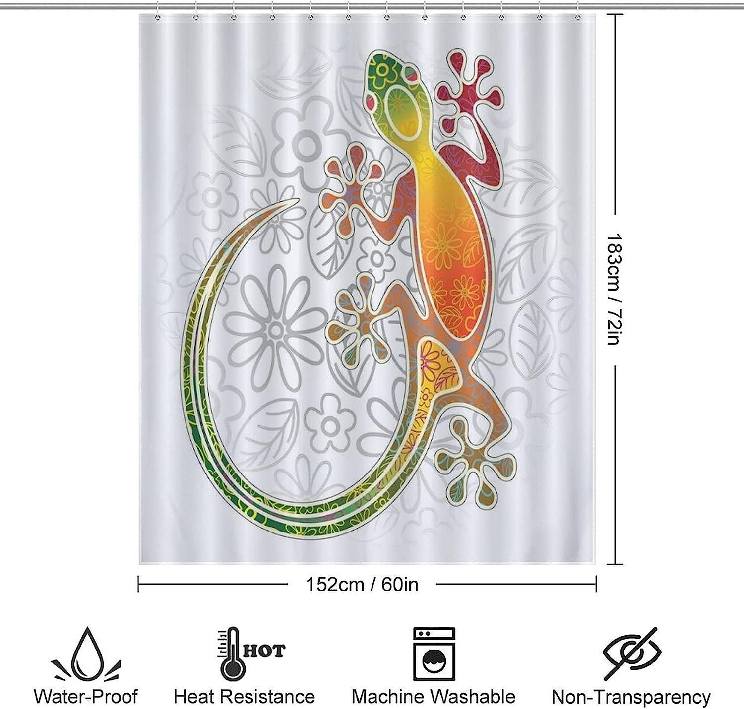 Gecko Lizard Sunflower Reptiles Animal Theme Footprints Simplistic Wildlife Waterproof Cloth Fabric Bathroom Decors - Image 2