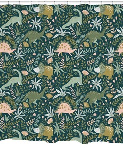 Geeky Chic Dino Pattern Shower Curtain For A Kid'S Bathroom
