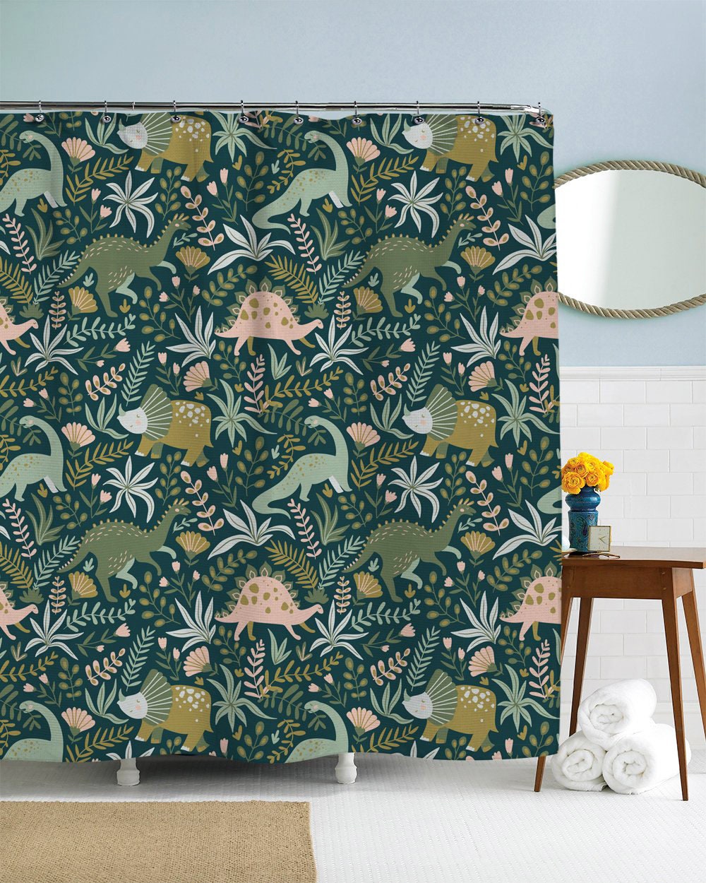 Geeky Chic Dino Pattern Shower Curtain For A Kid'S Bathroom - Image 2