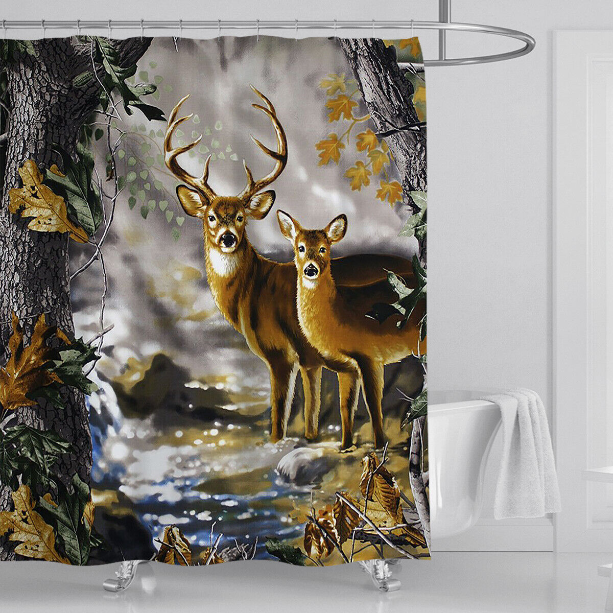 Gentle Deer Shower Curtain For A Peaceful Bathroom Decor, Tranquil Bathroom Accessories - Image 2